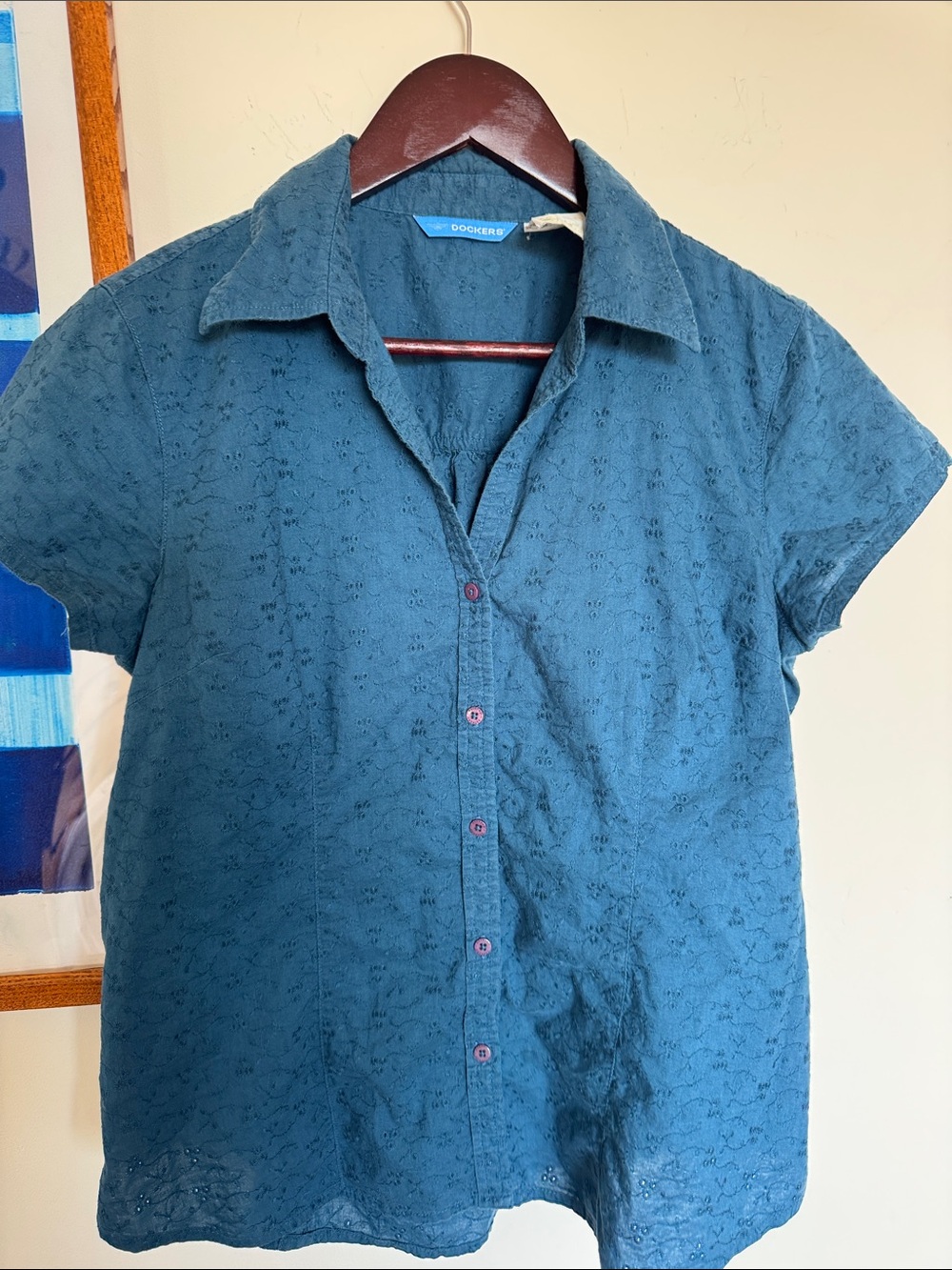 Dockers Teal Short Sleeve Button-Down Shirt